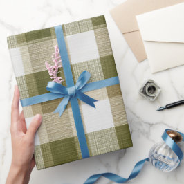 Antikes Olivgrün Rustikales Karo Karomuster Geschenkpapier