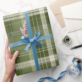 Antikes Olivgrün Rustikales Karo Karomuster Geschenkpapier