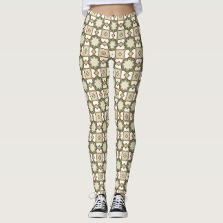 Antikes olivgrünes florales geometrisches Muster Leggings
