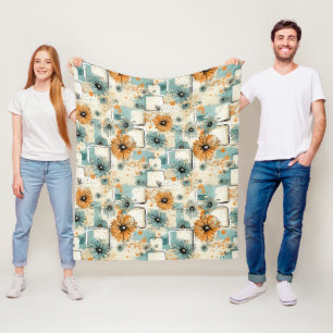 Antikes Orange Blau Botanisches Florales Creme Fleecedecke
