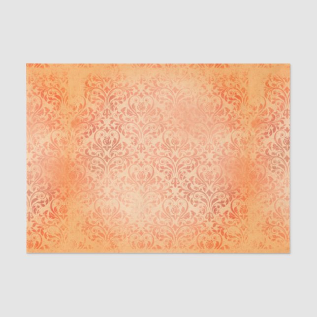 Antikes Orange Damast Seidenpapier (Vorderseite)