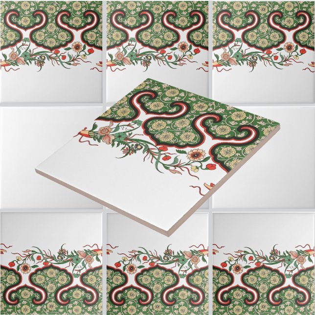 Antikes orientalisch-chinesisches Blumenfriesmuste Fliese (Von Creator hochgeladen)
