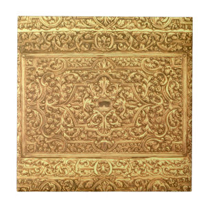 Antikes ornamentales goldenes Blumenmuster Fliese