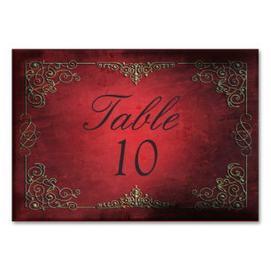 Antikes, ornamentales, rotes, goldenes personalisi tischnummer