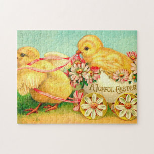 Antikes Oster-Ei-Küken-Kutsche Blumen Puzzle
