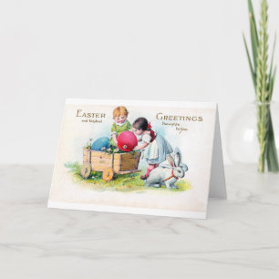 Antikes Oster-Kind Hasen Ei Karte