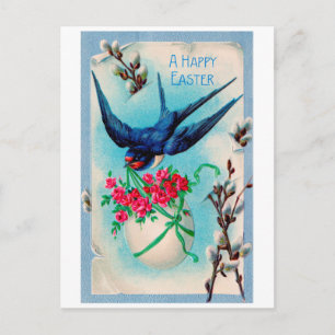 Antikes Oster-Schwalben-Ei-Blume Postkarte