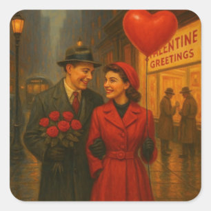 Antikes Paar zum Valentinstag Quadratischer Aufkleber