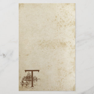 Antikes Papier mit festem Buchstaben T Leere Papie