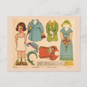 ANTIKES PAPIERPUPPENMÄDCHEN VINTAGE SÜßE POSTKARTE
