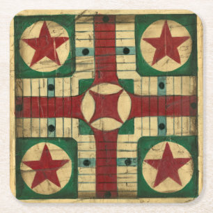 Antikes Parcheesi Spiel-Brett durch Ethan Harper Rechteckiger Pappuntersetzer