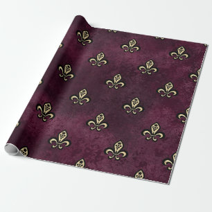 Antikes Paris Burgund und Gold Fleur de Lis Geschenkpapier