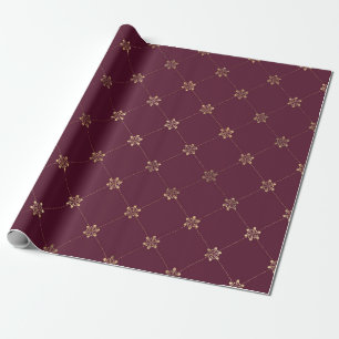 Antikes Paris Burgunderrot und Gold Blumenmuster Geschenkpapier