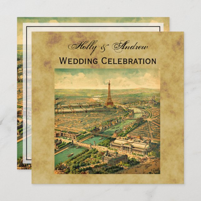 Antikes Paris Not leidendes BG SQ Hochzeit Einladung (Vorne/Hinten)