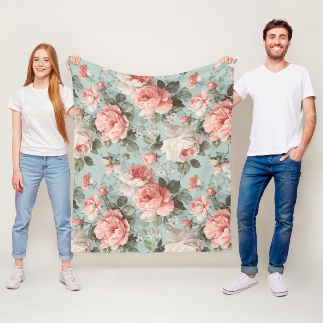 Antikes Pastell-Rosa-Mint-Blumenmuster Fleecedecke (Beispiel)