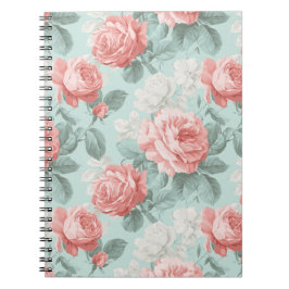 Antikes Pastell-Rosa-Mint-Blumenmuster Notizblock