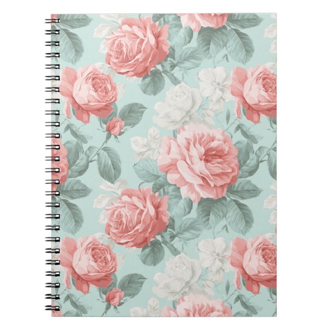 Antikes Pastell-Rosa-Mint-Blumenmuster Notizblock (Vorderseite)