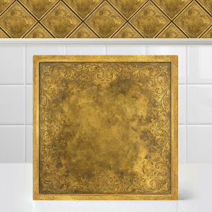 Antikes patiniertes Gold graviertes Damastmuster Fliese