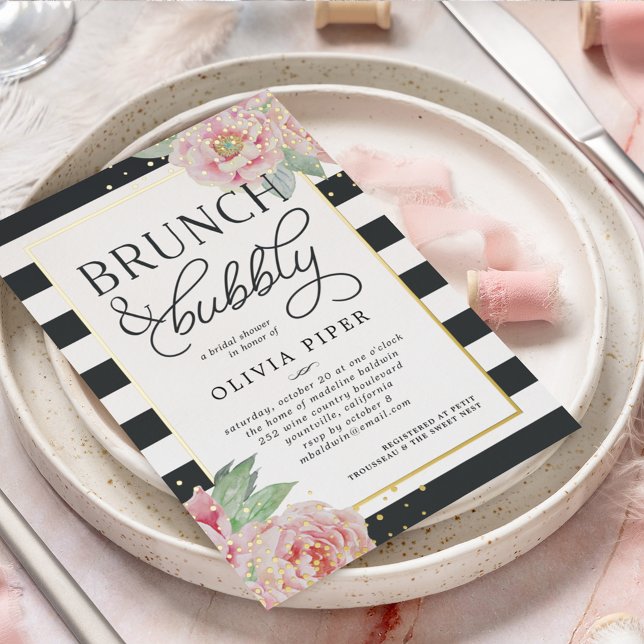 Antikes Peony Brunch & Bubbly Brautparty Folieneinladung (Von Creator hochgeladen)