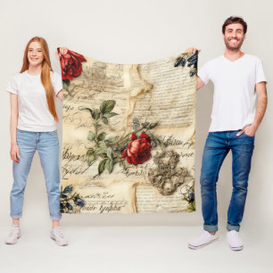 Antikes Pergament-Liebesbrief mit Blumen Fleecedecke