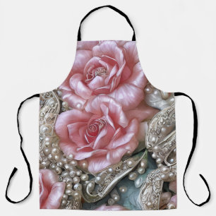 Antikes Perlen und rosa Rosen Muster Schürze