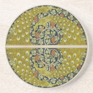 Antikes Pfau-Art Nouveau-Salbei-Grün-Blumenmuster Getränkeuntersetzer