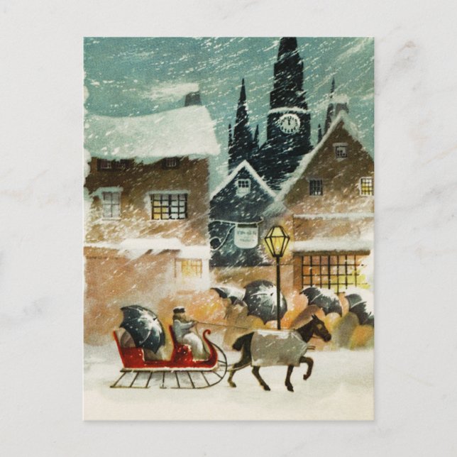 Antikes Pferd und Schlitten Postkarte (Vorderseite)