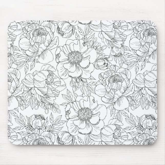 Antikes Pfingstrosen-Blumenmuster Mousepad (Vorne)