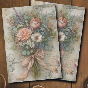 Antikes Pfirsich-Blumenstrauß-Ephemere-Decoupage Seidenpapier