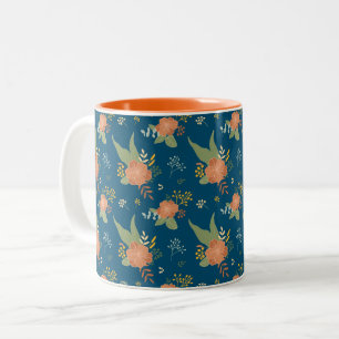 Antikes Pfirsichblütenmuster Dunkelblau Zweifarbige Tasse