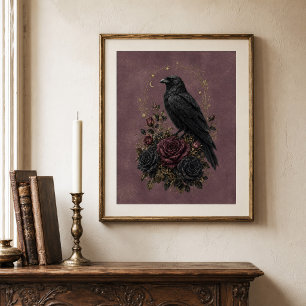 Antikes Pflaumen-Viktorianisches Gothic-Raben-Blum Poster