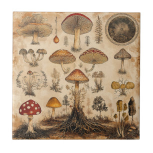 Antikes Pilz-Botanik-Diagramm (6) Fliese