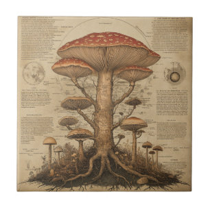 Antikes Pilz-Botanik-Diagramm (9) Fliese