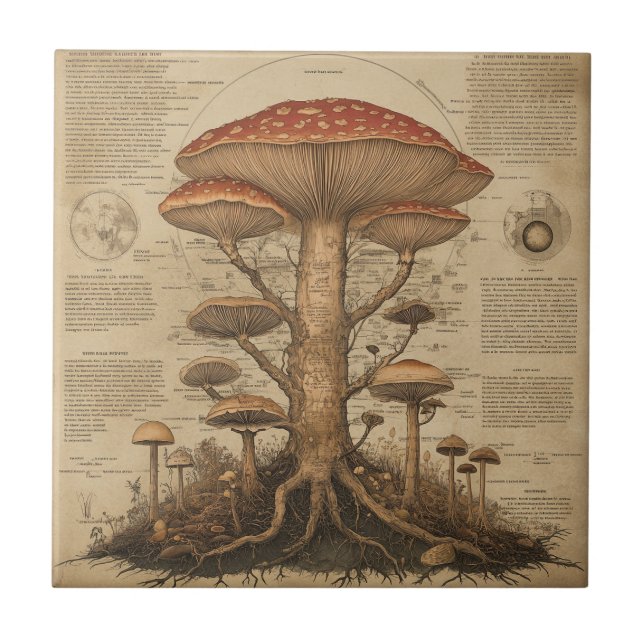 Antikes Pilz-Botanik-Diagramm (9) Fliese (Vorderseite)