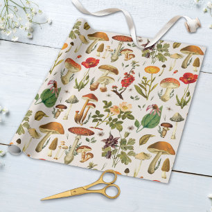 Antikes Pilz- und Wildblumenmuster Geschenkpapier