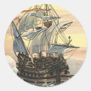 Antikes Piratenschiff, Galleone segelt auf dem Oze Runder Aufkleber