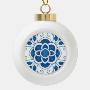 Antikes portugiesisches blaues Azulejos-Fliesenmus Keramik Kugel-Ornament