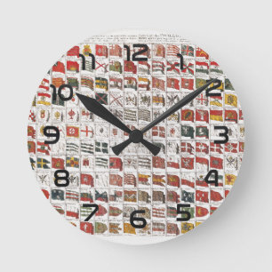 Antikes Poster mit nautischen Flaggen der Welt Runde Wanduhr