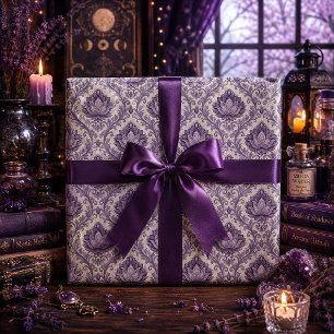 Antikes Purpur-Damaskus-Ornamentales Blumenmuster Geschenkpapier