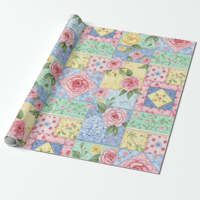 Antikes Quilt-Rosenmuster Geschenkpapier (Ungerollt)
