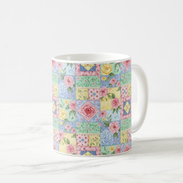 Antikes Quilt-Rosenmuster Kaffeetasse (VorderseiteRechts)