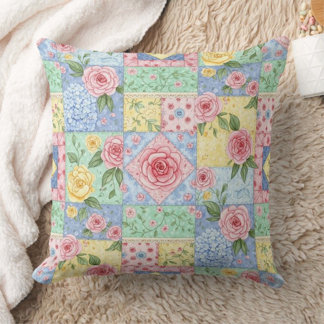 Antikes Quilt-Rosenmuster Kissen (Decke)