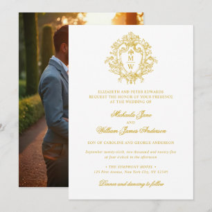 Antikes Regency-Monogrammwappen Foto-Hochzeit Einladung