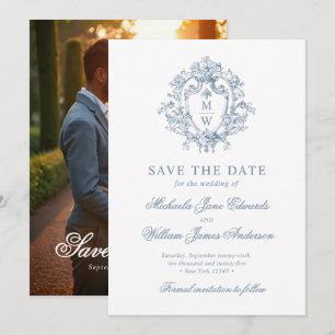 Antikes Regency-Monogrammwappen & Foto-Hochzeit Save The Date
