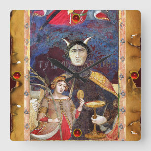 ANTIKES RENAISSANCE-TAROT 15 /DER TEUFEL QUADRATISCHE WANDUHR