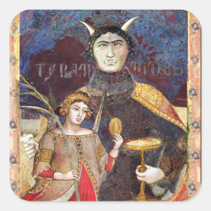 ANTIKES RENAISSANCE-TAROT-DER TEUFEL Einbildung De Quadratischer Aufkleber