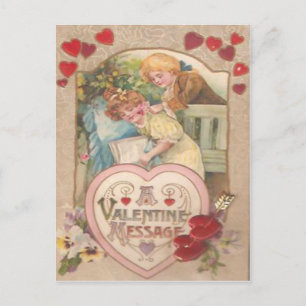 Antikes Retro-Viktorianisches Paar Herzen Valentin Feiertagspostkarte