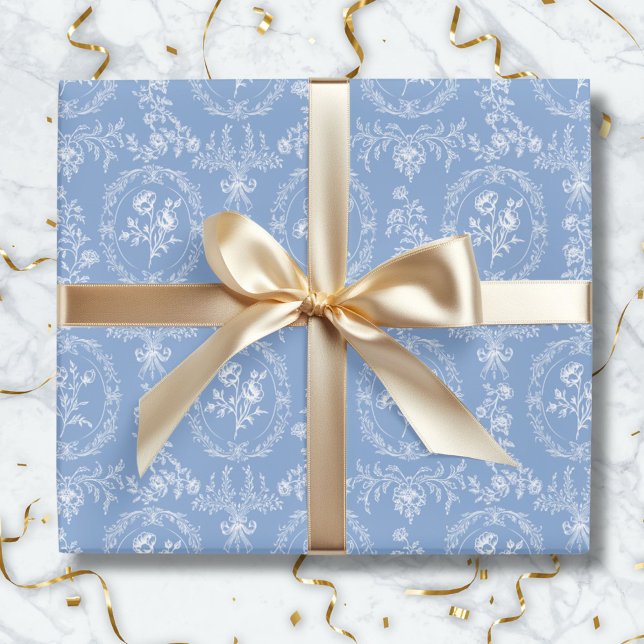 Antikes Rokoko-Blumen-Blumenmuster Geschenkpapier (In situ)