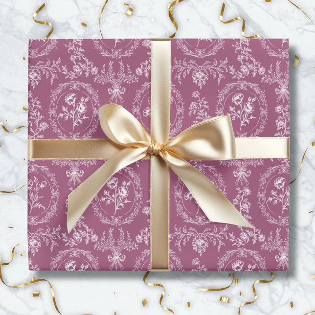 Antikes Rokoko-Blumen-Blumenmuster Geschenkpapier (In situ)