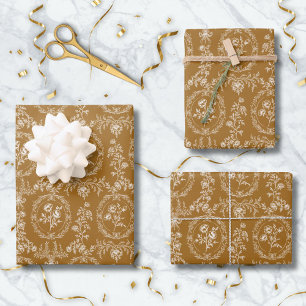 Antikes Rokoko-Blumen-Blumenmuster Geschenkpapier Set